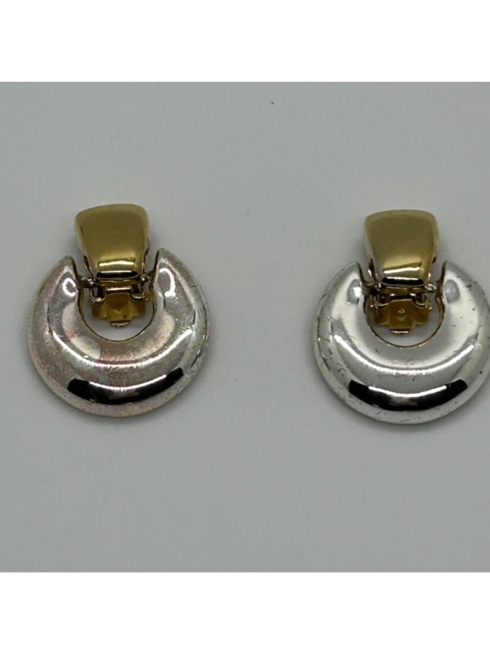 Anne Klein II Clip-On Earrings  Silver & Gold Tone Y2K Door Knockers Vintage - Picture 8 of 13